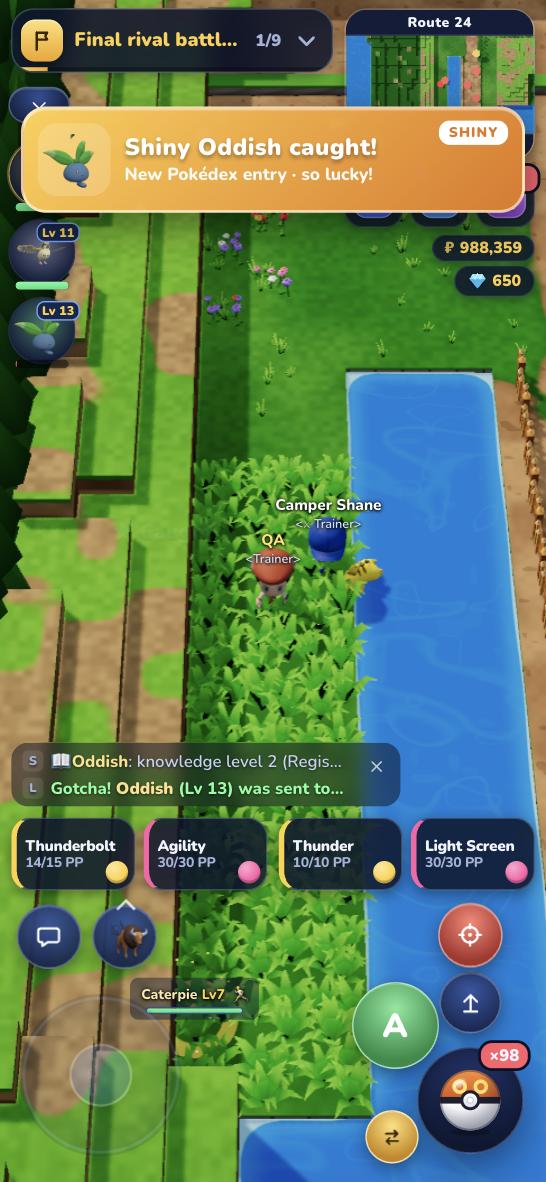 Catching a shiny Oddish on a phone